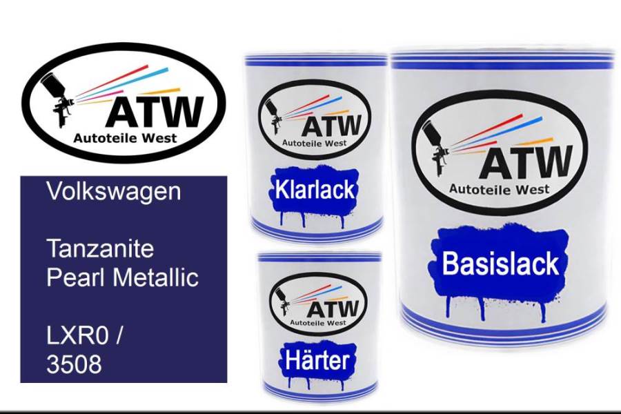 Volkswagen, Tanzanite Pearl Metallic, LXR0 / 3508: 1L Lackdose + 1L Klarlack + 500ml Härter - Set, von ATW Autoteile West.